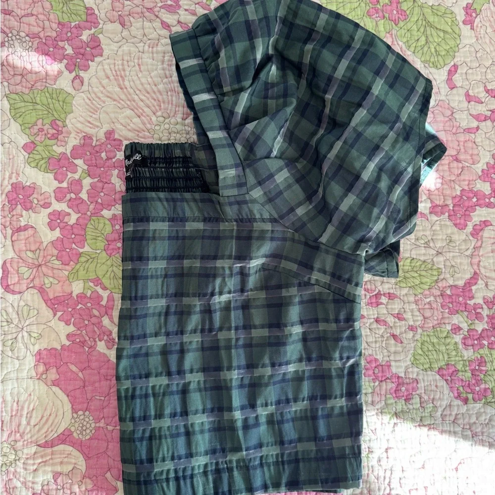 Madewell Hopewell Puff-Sleeve Crop Top Plaid Color Forest Gemma Top Size Small - Picture 4 of 4